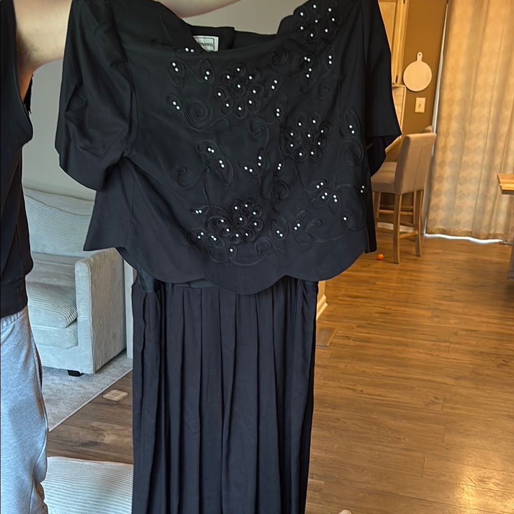 Karin Stevens Black Sequin Pleated Maxi Dress